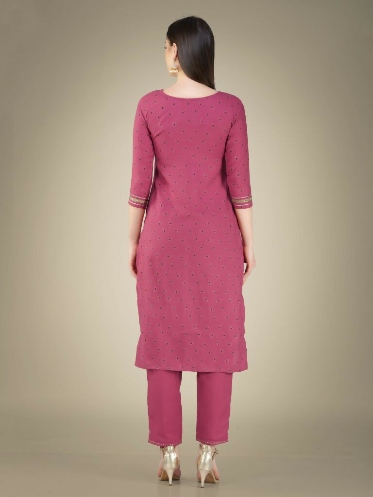 Jyoti Fashion Women's Wine Cotton Magic Slub Embroidery & Sequence work Kurta with Trouser & Dupatta | Swadesiicart