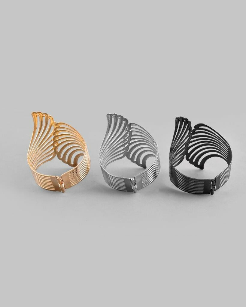VOJ Pack of 3 Bracelet - Gold, Silver and Black Tonned Kada Bracelet. - Swadesiicart