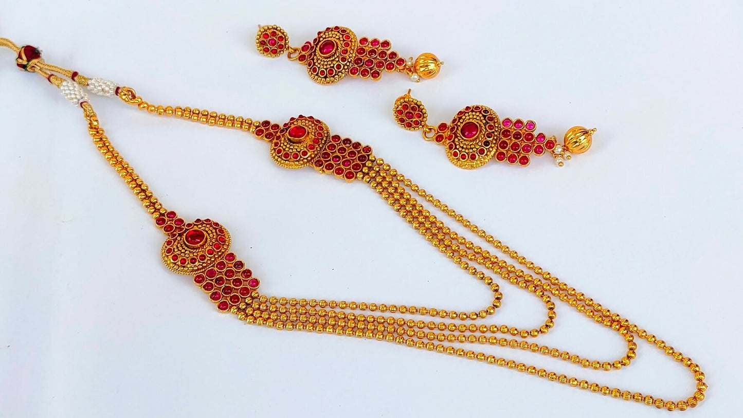 Pink Kemp Layer Necklace Set - Swadesiicart