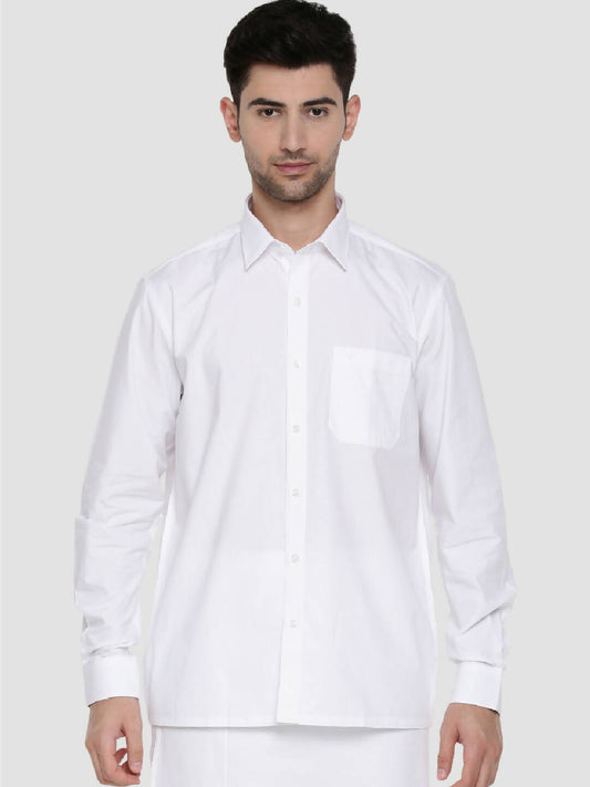 Ramraj Cotton Mens Full Sleeve Formal Poly Cotton White Shirt | Swadesiicart