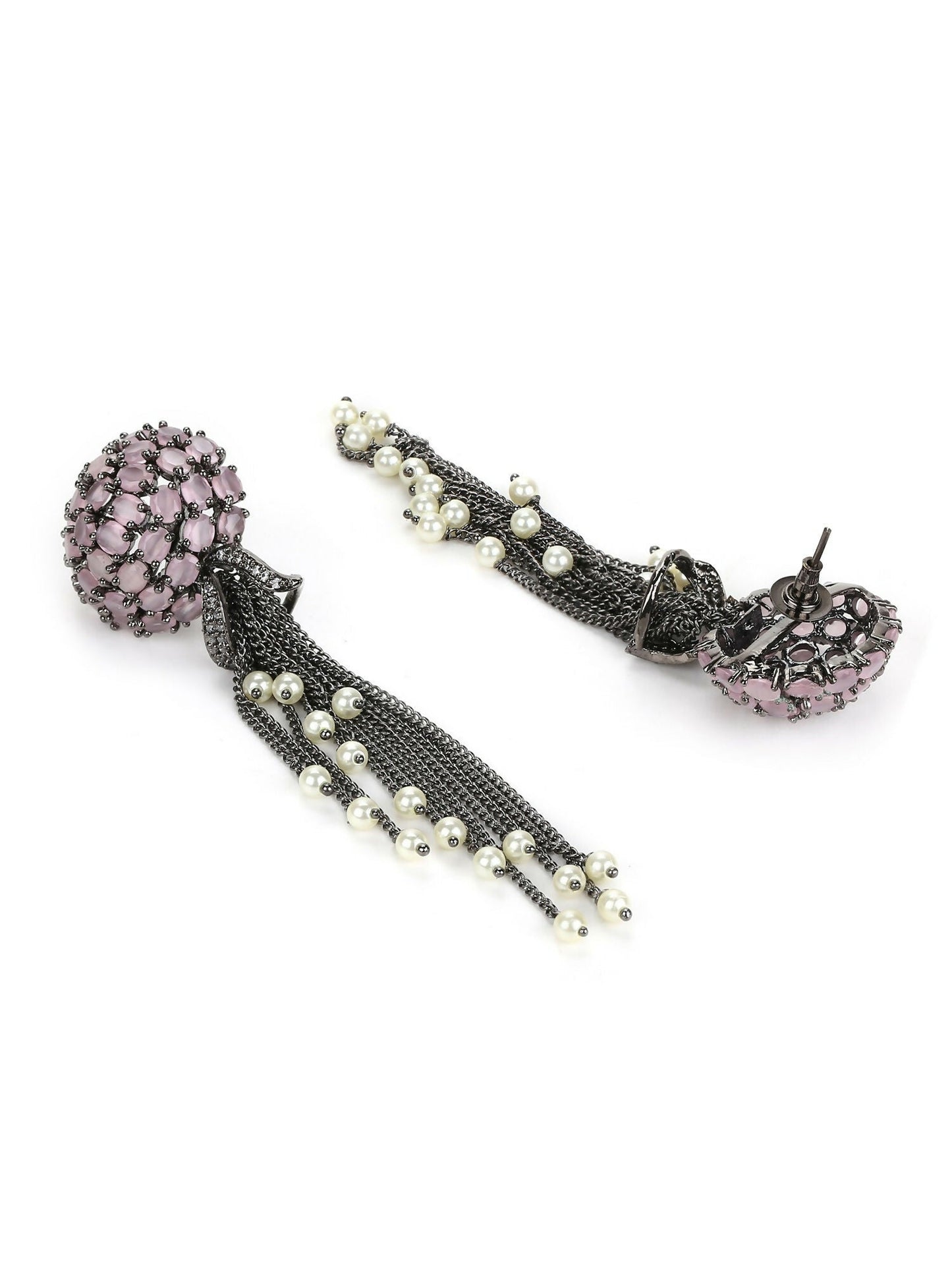 Blush Purple Stone Earrings with Pearls- Ruby Raang | Swadesiicart