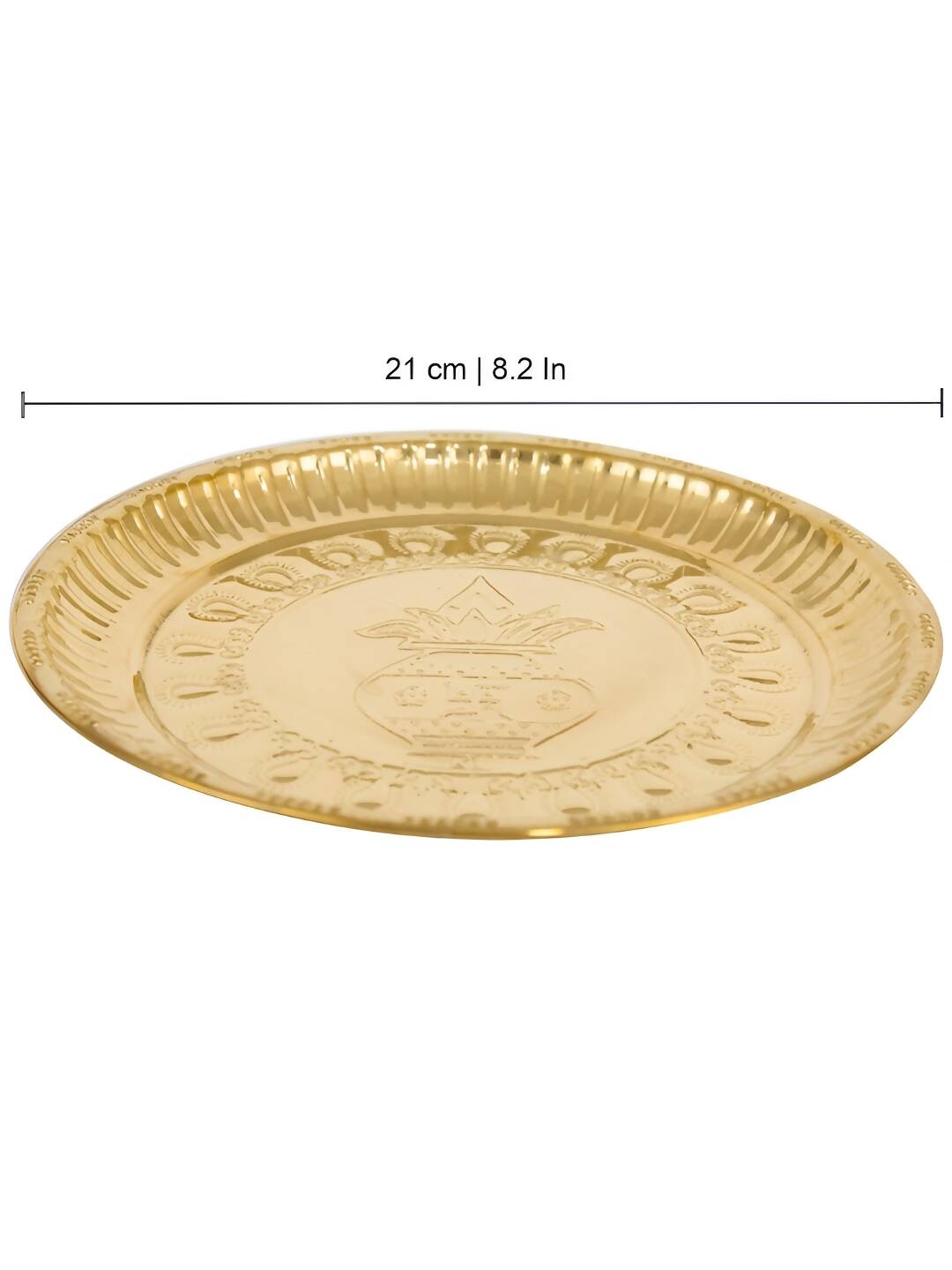 Spillbox Gold-Toned Brass Kumbham Embossed Round Thali Pooja Essential | Swadesiicart