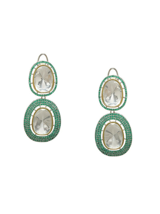 Green Dual Earrings- Ruby Raang | Swadesiicart