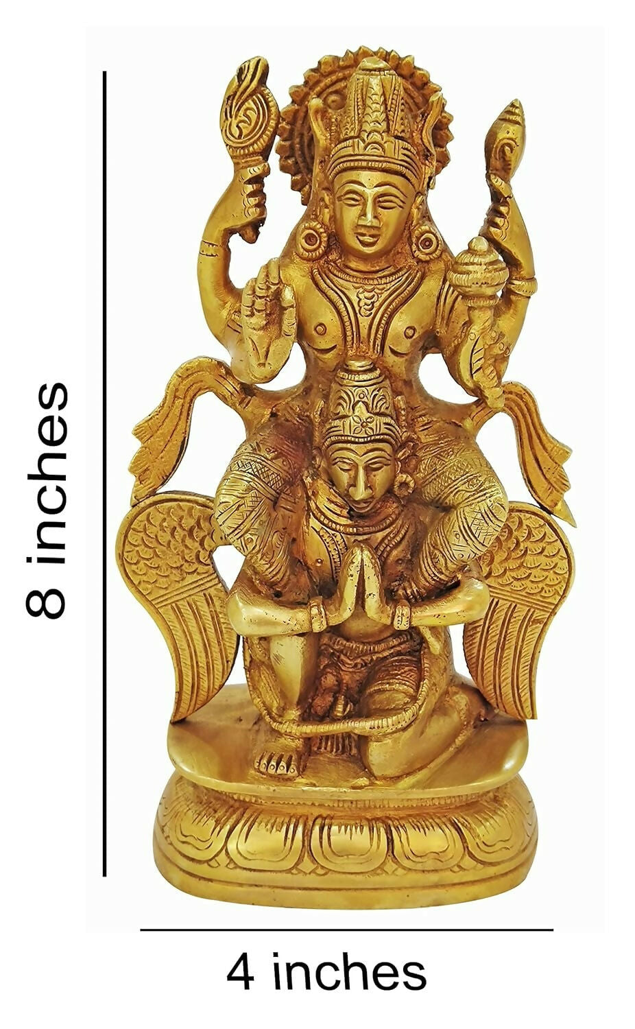 P.J.Handicrafts Brass Metal Idol of Vishnu Ji Riding On Garuda - Swadesiicart