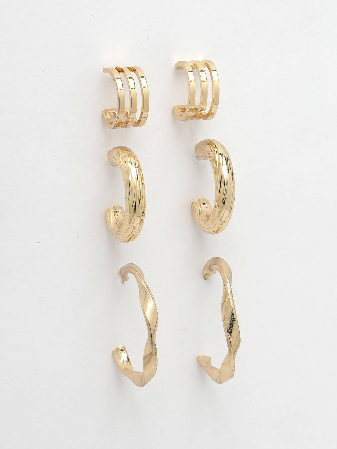 NVR Women's Set of 3 Gold-Polished Hoop Earrings | Swadesiicart
