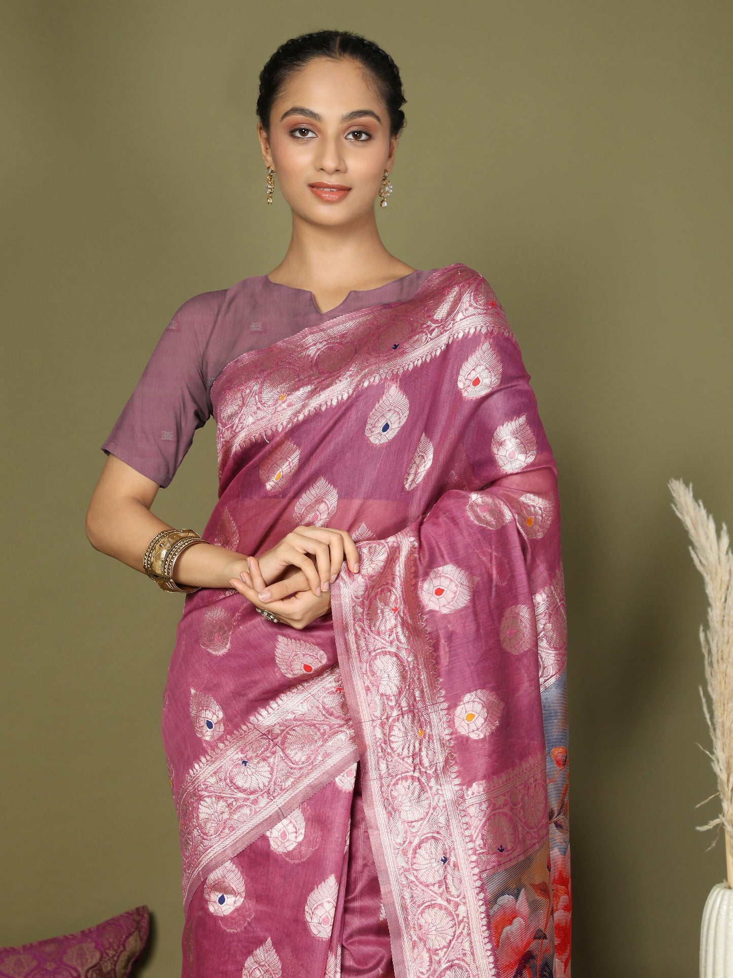 Shree Shyam Fashion Linen Cotton Pink Saree