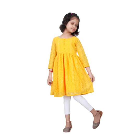 Akarshan viscose Lukhnowi Chikankari Anarkali kurta with Leggings - Yellow | Swadesiicart