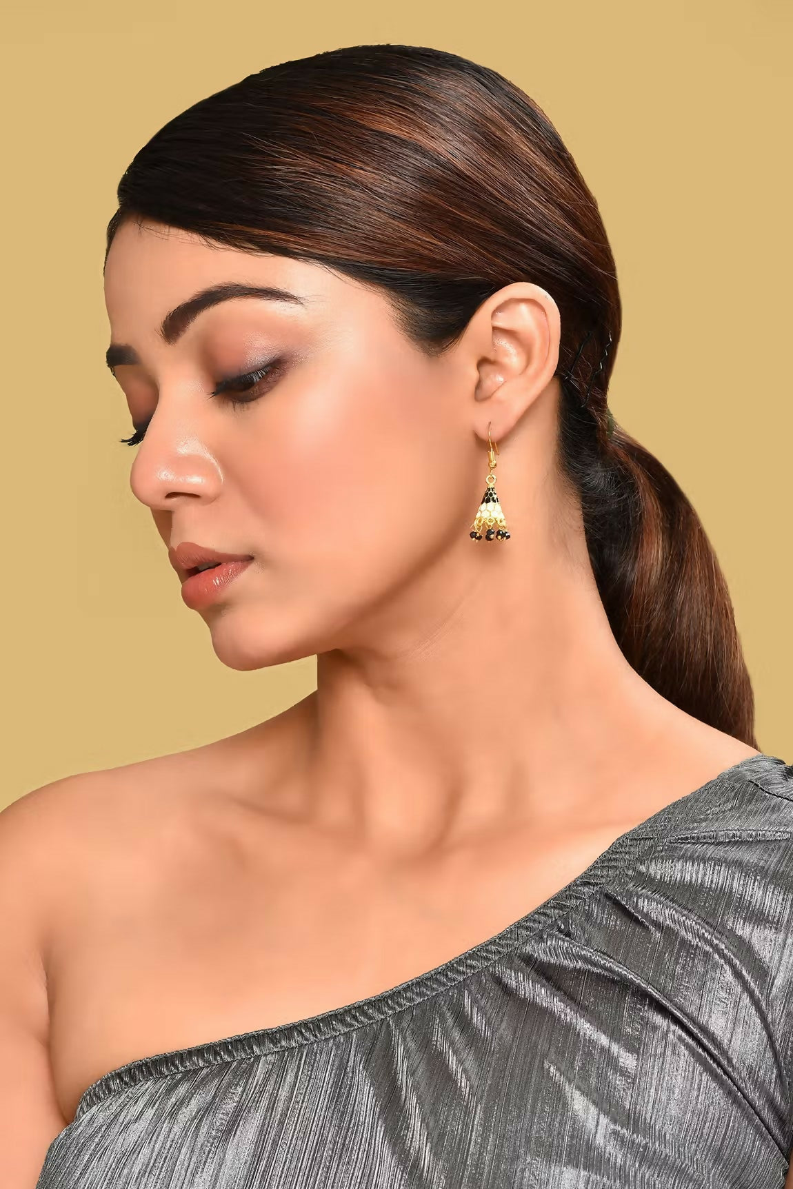 Joban Fashion Women Mina And Beads Yellow Black Cream Earrings