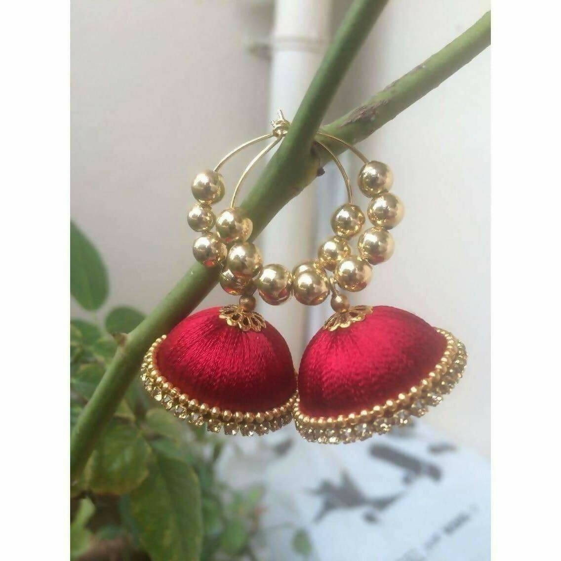 Dark Pink with Gold Color Beads Earrings | Swadesiicart