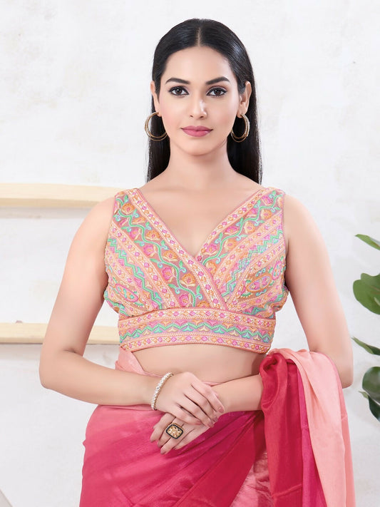 Joban Fashion Pastel-Pink Shift Sleeveless Back Open Blouse - Swadesiicart