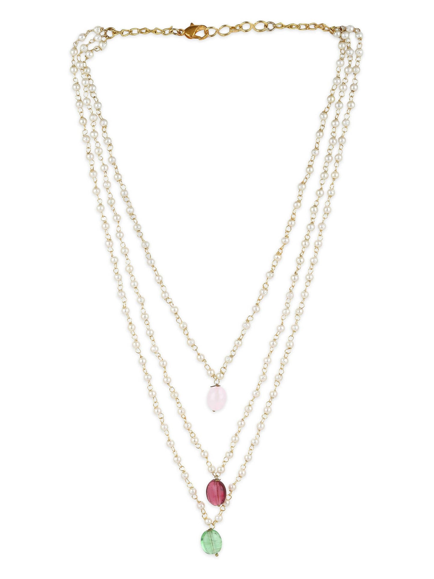 White Pink Brass Gold-Polished Necklace - Ruby Raang | Swadesiicart