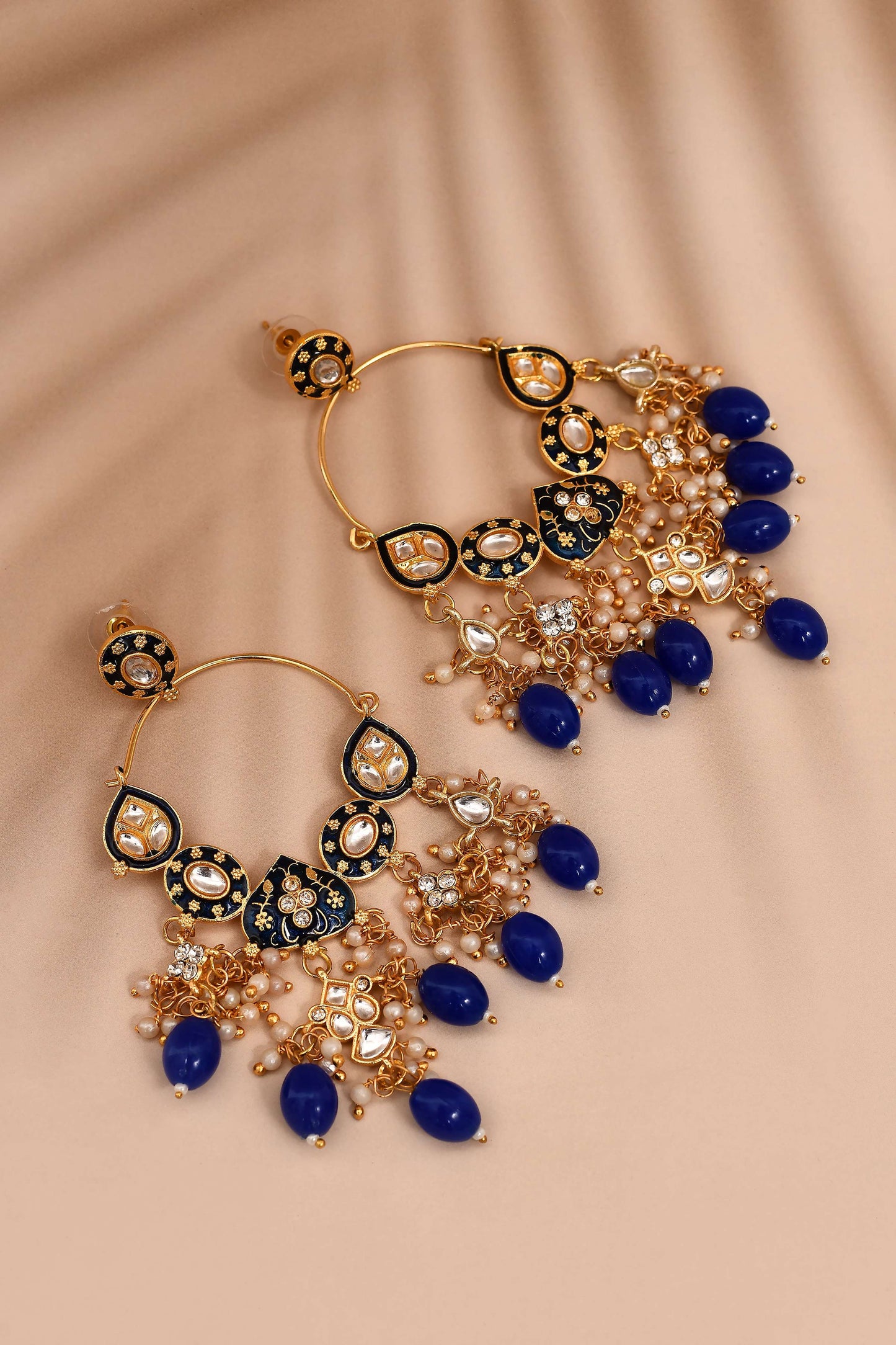 New Stylish Ethnic Partywear Dark Blue Hoops Kundan Earrings for Womens by House of Ree | Swadesiicart