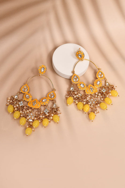 New Stylish Ethnic Partywear Yellow Hoops Kundan Earrings for Womens by House of Ree | Swadesiicart