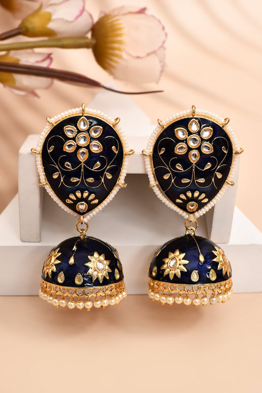 Dark Blue Jhumka Earrings for Womens for Ethnic Party by House of Ree | Swadesiicart