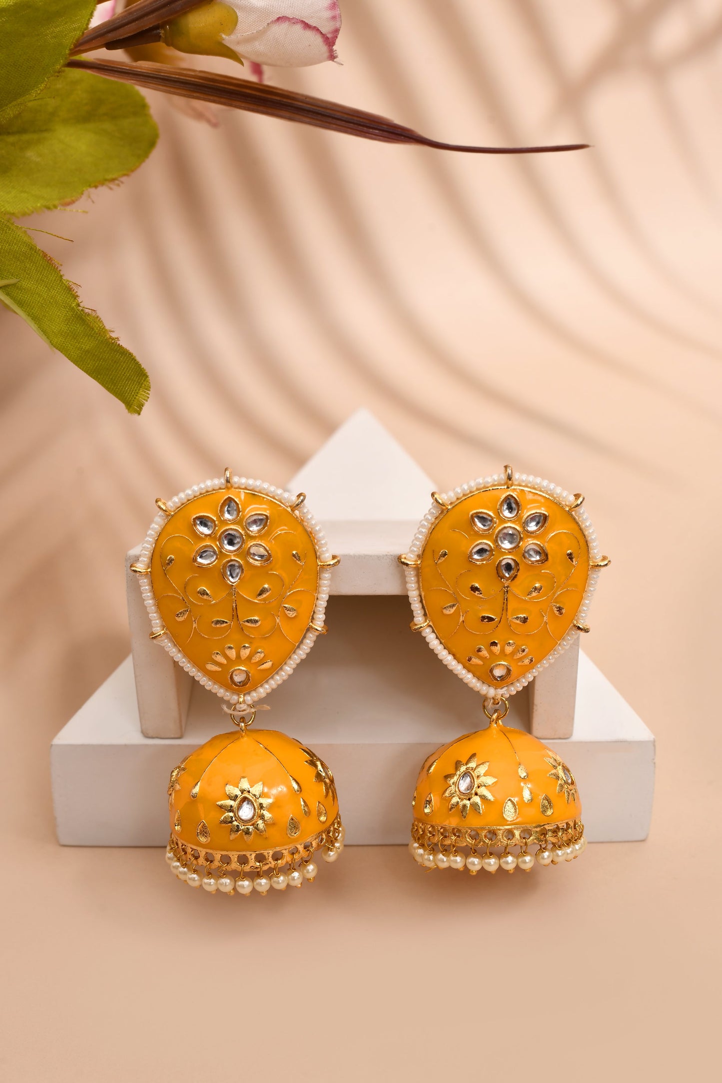 Yellow Jhumka Earrings for Womens for Ethnic Party by House of Ree | Swadesiicart