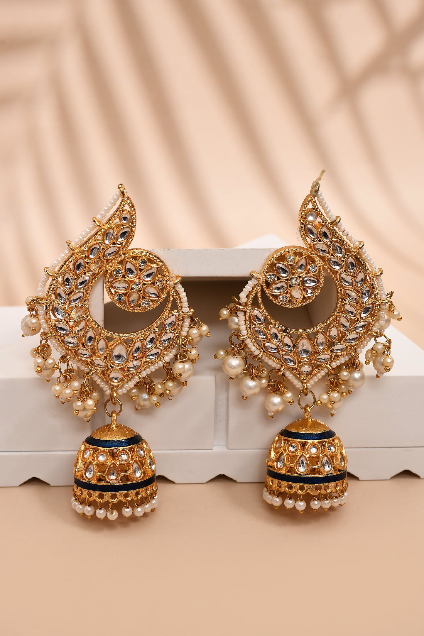 Peacock Dark Blue Jhumki Drop Earrings for Womens by House of Ree | Swadesiicart