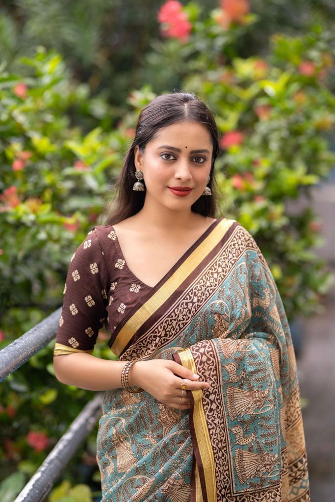 Grey Silk Blend Geometric Saree with Unstitched Blouse - Hiral Fashion | Swadesiicart