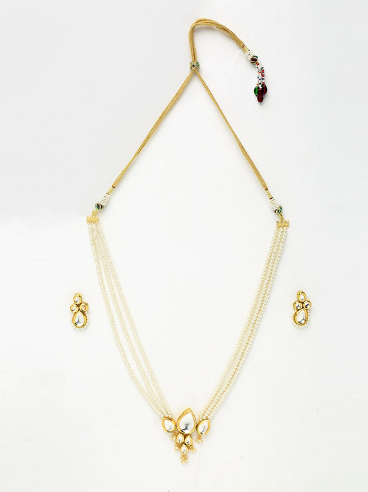 Long Kundan Neckpiece With Studs - Ruby Raang - Swadesiicart