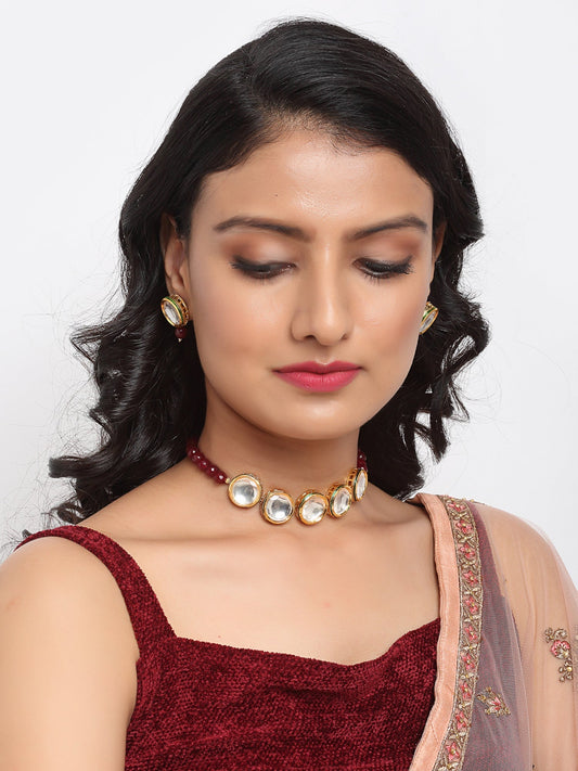 Kundan Neckpiece With Studs - Ruby Raang - Ruby Raang Studio