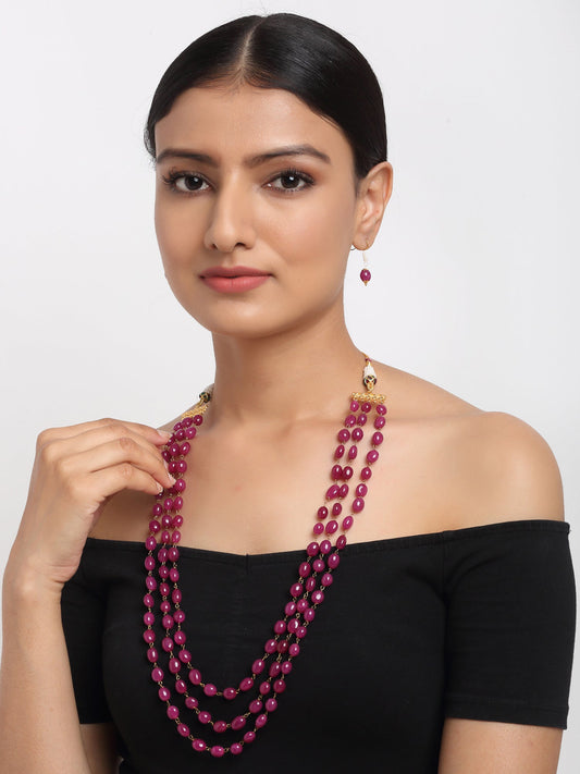 Layered Maroon Neckpiece With Earrings - Ruby Raang - Ruby Raang Studio