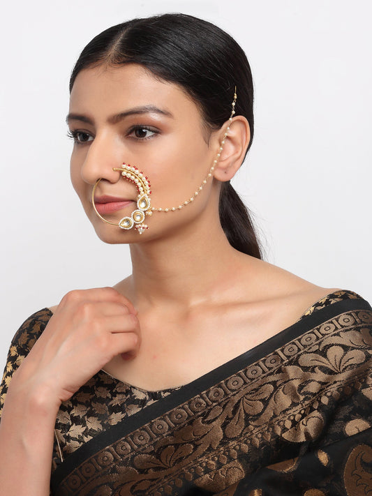 Maharani Kundan Nose Ring - Ruby Raang | Swadesiicart