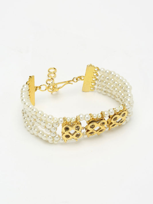 Women's Gold White Pearls Handcrafted Multistrand Bracelet - Ruby Raang - Swadesiicart