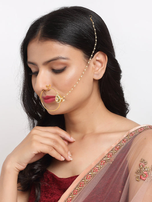 Maharani Kundan Nose Ring - Ruby Raang | Swadesiicart