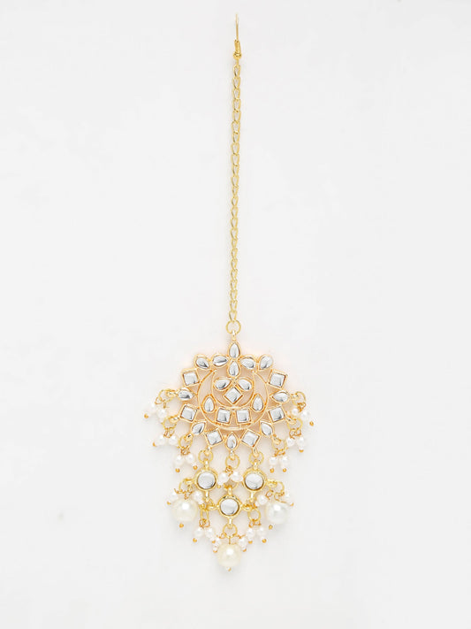 Kundan & Pearl Maang Tikka - Ruby Raang | Swadesiicart