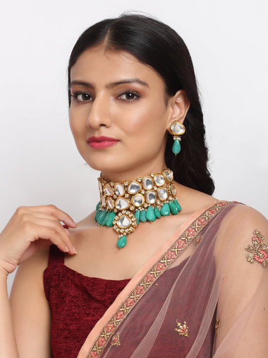 Kundan Choker With Studs - Ruby Raang | Swadesiicart