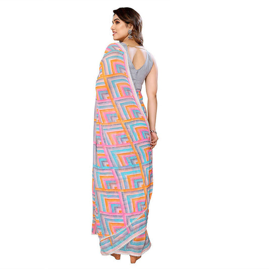 Women's Partywear Designer Grey Georgette Fancy Saree - Satrangi | Swadesiicart