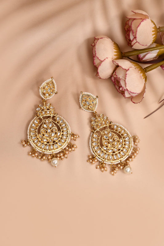 Golden Chandbali and Pearls Earrings for Womens by House of Ree | Swadesiicart