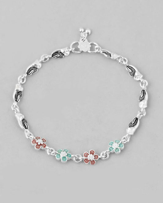 VOJ Set of 2 Stone Studded Mutli Color Flower Shaped Anklet - Swadesiicart