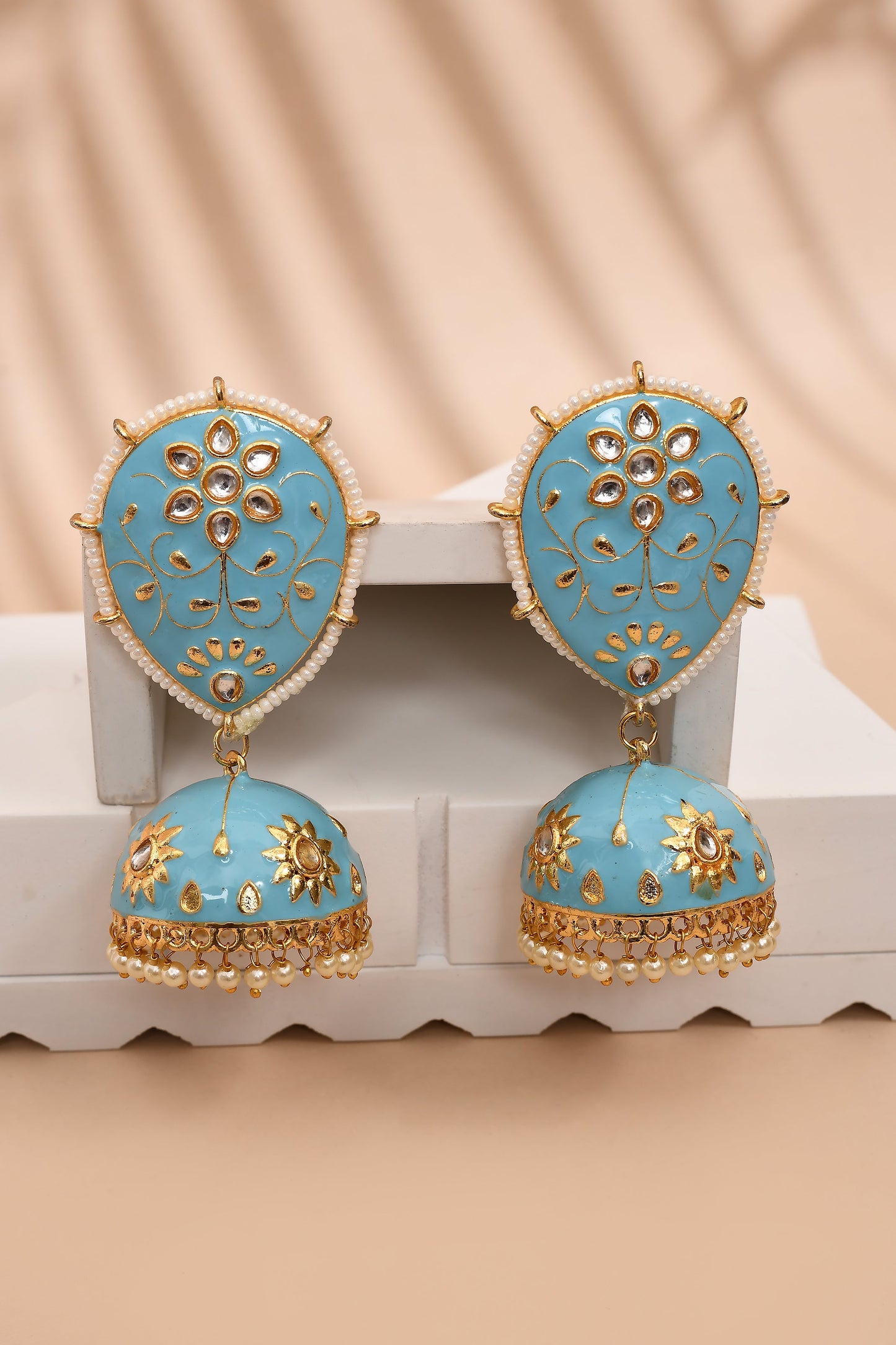 Sky Blue Jhumka Earrings for Womens for Ethnic Party by House of Ree | Swadesiicart