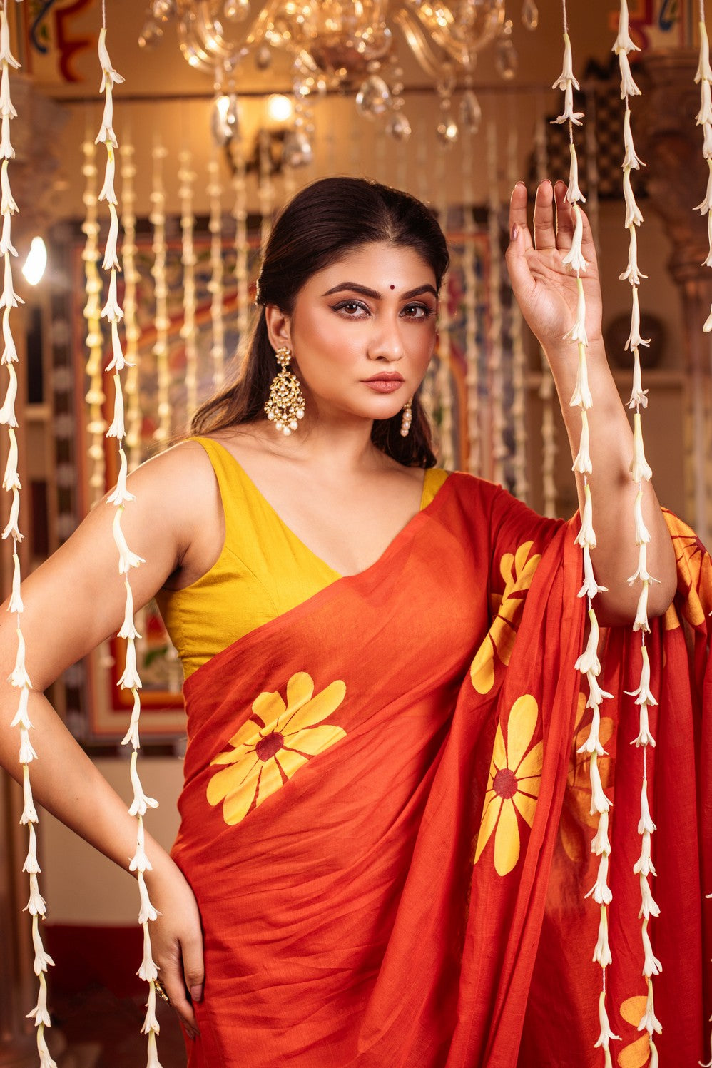 Very Much Indian Mastaani - Pure Mul Cotton Handloom Swadesiicart with Beautiful Floral Handpaint - Red
