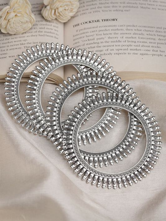 NVR Women's Set of 4 Silver-Plated German Silver Oxidised Bangles - Swadesiicart