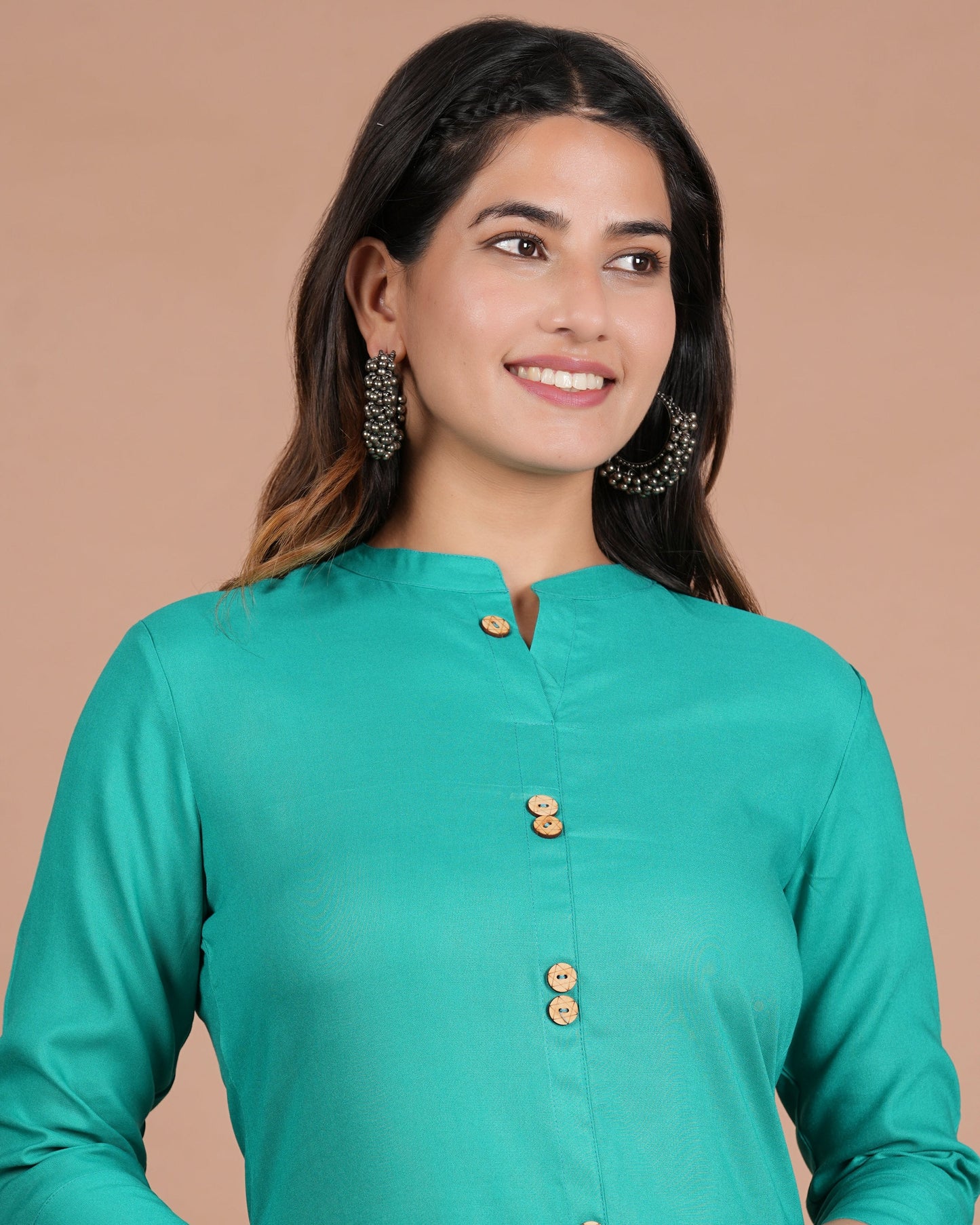 House of RP Women's Trquoise Rayon Solid Frontslit Kurta | Swadesiicart