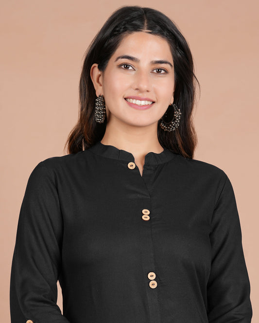 House of RP Women's Black Rayon Solid Frontslit Kurta | Swadesiicart