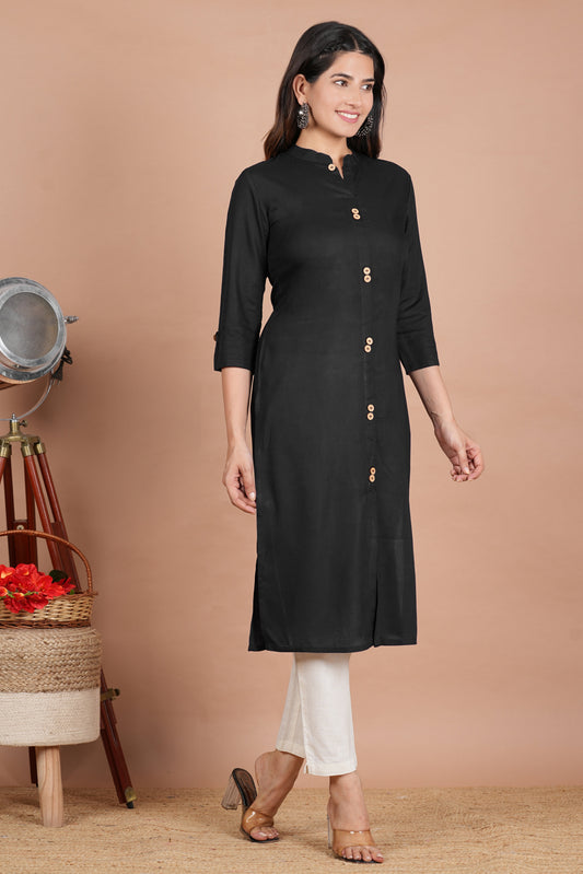 House of RP Women's Black Rayon Solid Frontslit Kurta | Swadesiicart