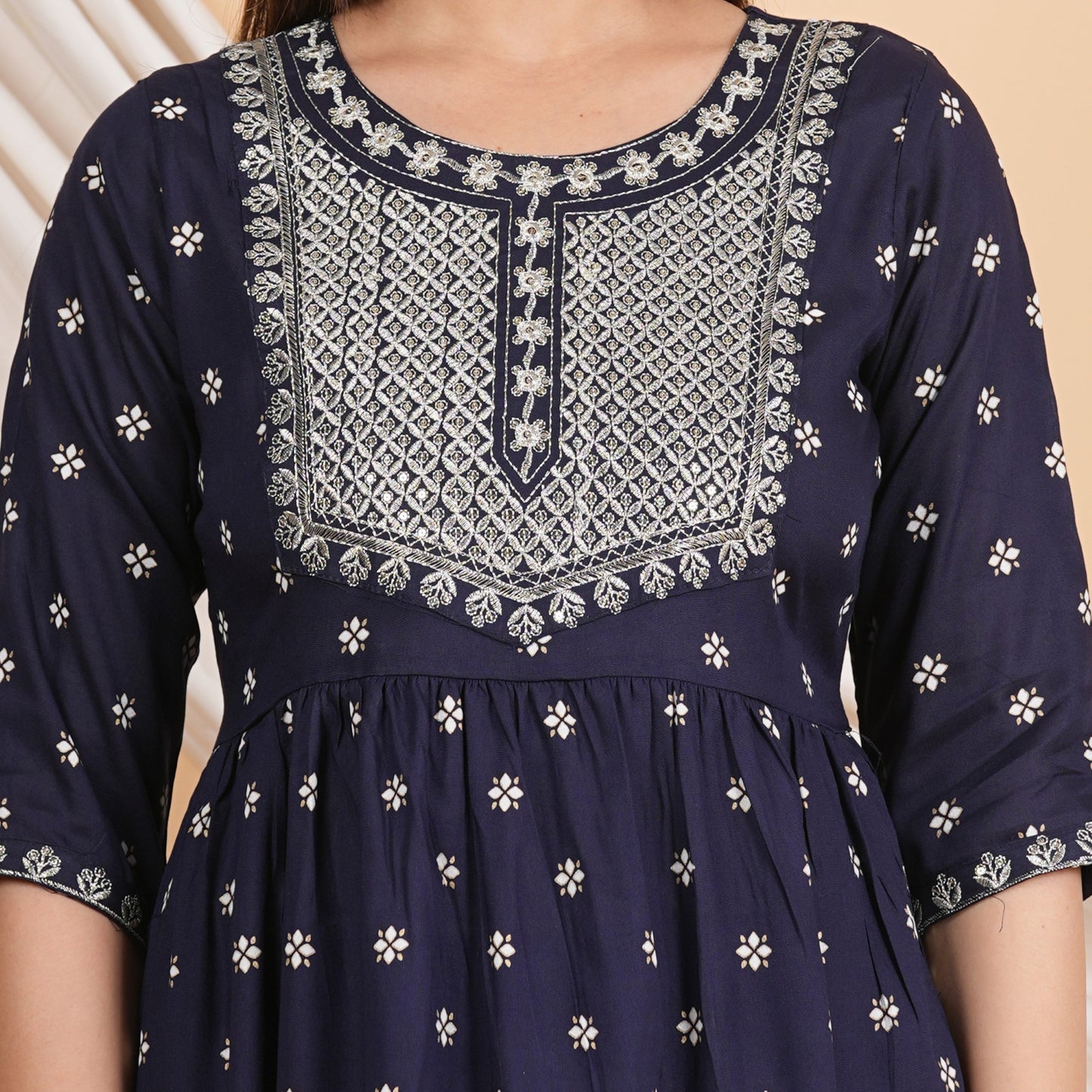 House of RP Women Blue Rayon Embroidered Naira Cut Kurta, Pant & Dupatta Set | Swadesiicart