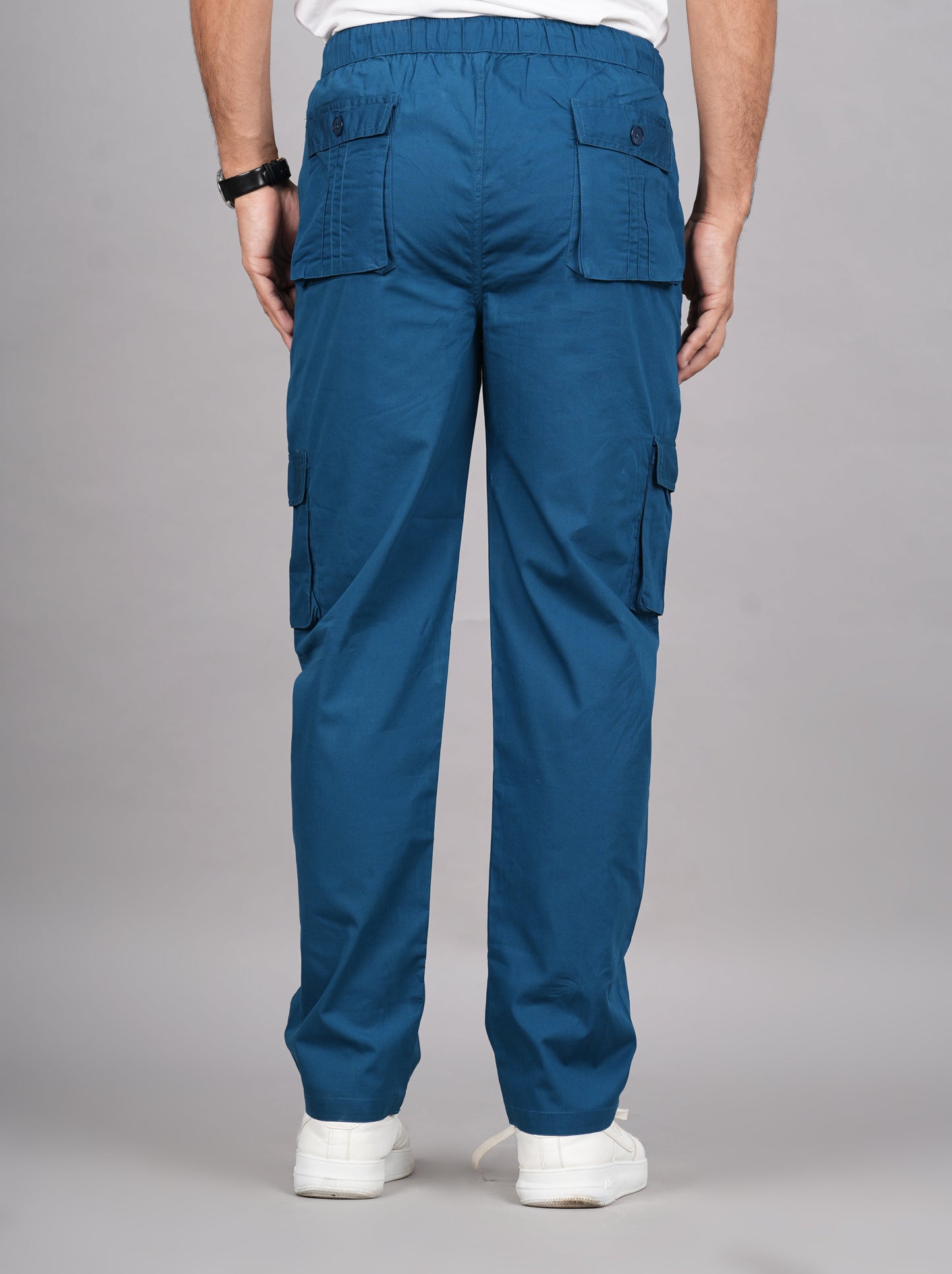 House of RP Men's Cotton DarkBlue Slim Fit Solid Cargos, Casual Trousers with Cargo Pockets | Swadesiicart