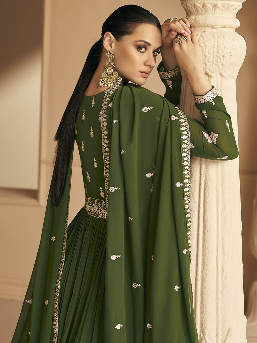 Myra Mehendi Georgette Embroidered Designer Suit | Swadesiicart