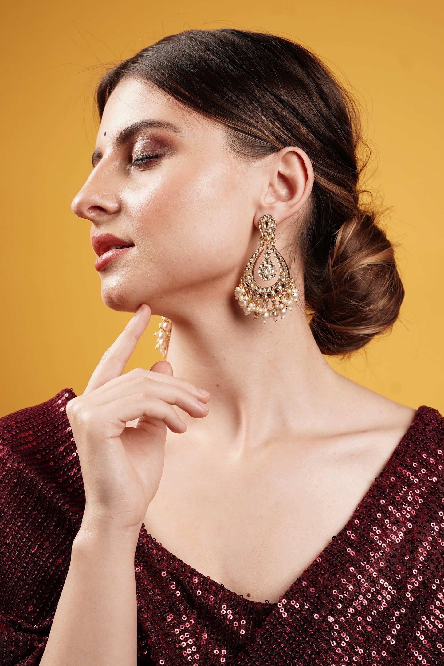 Golden Chandbali Earrings for Womens by House of Ree | Swadesiicart