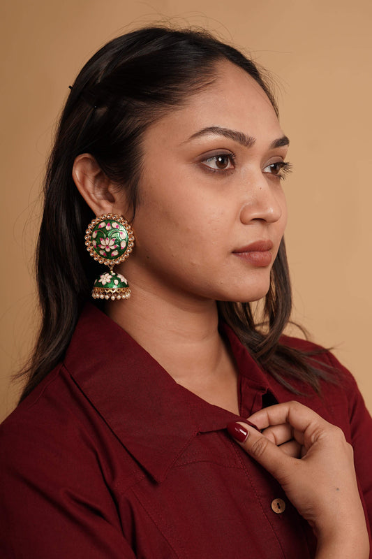 New Stylish Meenakari Green Jhumki Earring for Womens by House of Ree | Swadesiicart