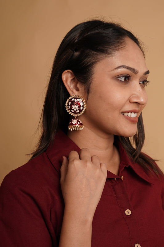 New Stylish Meenakari Maroon Jhumki Earring for Womens by House of Ree | Swadesiicart