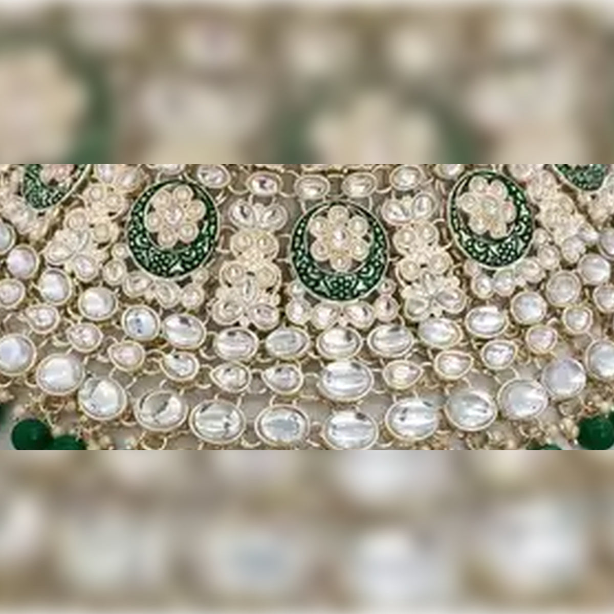 Jewel City Royal Kundan Choker Set with Green Beads - Traditional Indian Wedding Jewelry Set with Earrings and Tikka | Swadesiicart