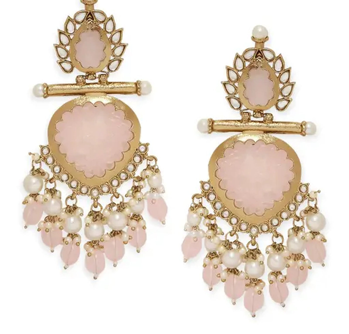 Jewel City Luxurious Rose Quartz Chandelier Earrings - Vintage-Inspired Statement Jewelry | Swadesiicart