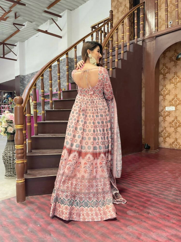 All Season Designer Grey Brown Pure Maslin Gown - Anbazaar