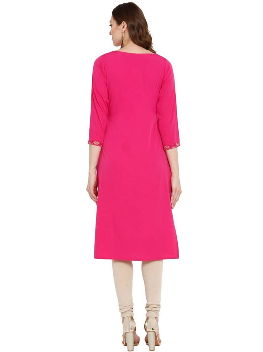 Ahalyaa Women Crepe Pink Printed Straight Kurta | Swadesiicart
