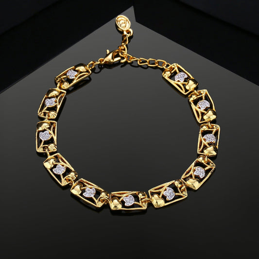 Estele Gold-Polished Latest Trendy Sqaure Pattern Charm Bracelet with White Crystals for Women
