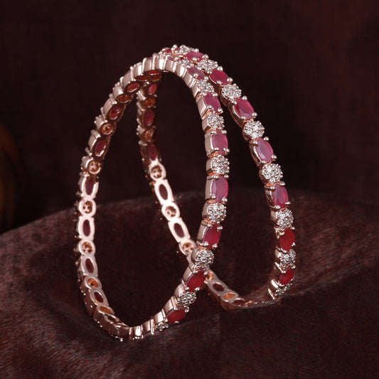 Estele Rose Gold-Polished CZ Splendid Designer 2:6 Size Bangles with Ruby Stones for Women - Swadesiicart